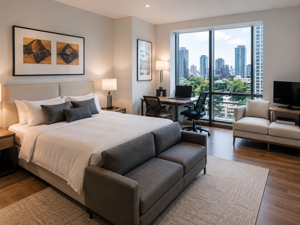 Bedroom in a furnished apartment for monthly business stays in Mexico City
